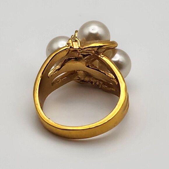 Vintage 14K Gold Electroplated Faux Pearl & Rhinestone Ring (6.25) - Picture 7 of 8